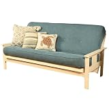 Pemberly Row 7' Full Size Futon Mattress Replacement, Linen Sleeper Sofa Bed Mattress, Cotton and Foam Construction, Aqua Blue-Frame Not Included