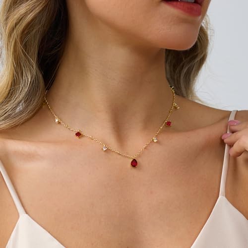 RLMOON Gold Necklaces for Women 14K Gold Plated CZ Diamond Choker Necklace Red Emerald Green Blue Black Teardrop Necklace for Wedding Bridesmaid Prom Trendy Gold Jewelry Gift2