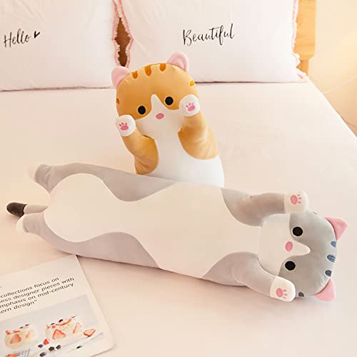 Handytoolinc Cat Soft Pillow Plush Long Throw Sleeping Pillow Cotton Kitten Pillow Cuddly Stuffed Cute Plush Doll Toy Gift For Kids Girlfriend (35.4 Inch/90 Cm, Yellow)… #TOP3