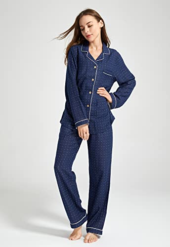 Image of Womens Muslin Pajama Set 100% Cotton Double Gauze Linen Like | Breathable Soft Comfort Button Up Loungewear Sleepwear PJ Set