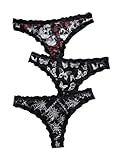 SOLY HUX Women's Gothic Lace Trim Thongs 3 Packs Funny Printed Panties Sexy Underwear Black Printed Large