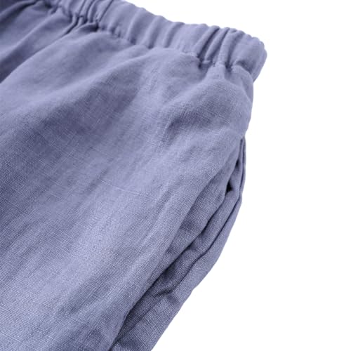Amazhiyu Women's Pure Linen Trouser, Summer Ladies Loose Fit Casual Linen Wide Leg Lounge Pants with Pockets, Blue, M