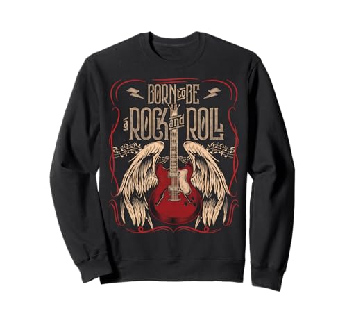Vintage Retro Style 80s Guitar with Wings Rock and Roll Sudadera