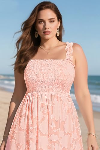 Image of Plus Size Summer Dress - Sun Boho Beach Casual Floral Spaghetti Strap Sleeveless Long Maxi Dresses