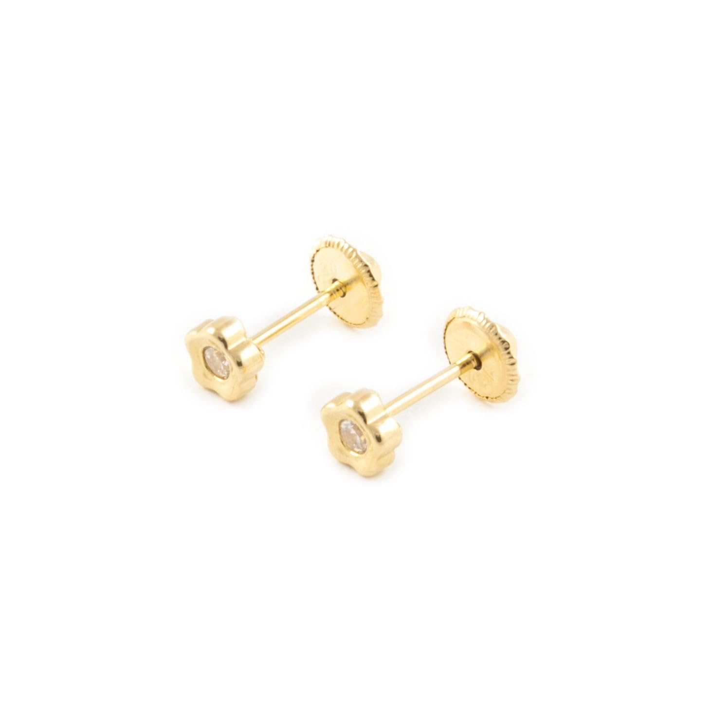 Mondepetit - Orecchini bambini fiore margherita Zircone Oro Giallo 18K - Scatola Regalo - Certificato di garanzia