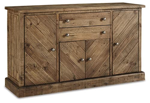 Signature Design by Ashley Grindleburg Farmhouse Reclaimed Wood Dining Room Buffet Cabinet or Server, Light Brown