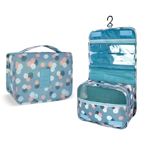 Image of Lcsmaokin Large Capacity Toiletry Bag Travel Bag with Hanging Hook for Men and Women Waterproof Travel Cosmetic Bag Bathroom Storage Bag for Brushes Set, Full-Sized Shampoo, Toiletries, Accessories,