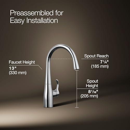 Image of KOHLER 22034-CP Simplice Single Handle Kitchen Bar Faucet, Prep Sink Faucet, Single Hole Installation, Polished Chrome