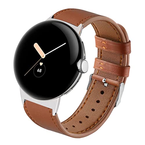 Sankel Compatible for Google Pixel Watch Bands Leather,Women Men [No Gap] Genuine Leather Pixel Watch Replacement Strap Adjustable Sport Wristbands Band for Google Pixel Watch (Brown)