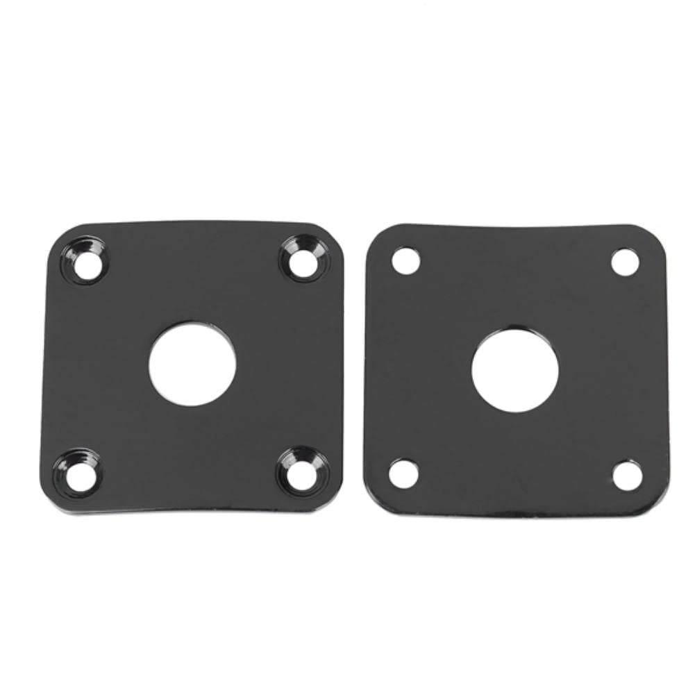 Electric Guitar Flat Metal Square Jack Plate Standard 4 Holes with Screws Neck Plate Compatible with Strat Tele Style Electric Guitar Jazz Bass Parts Replacement Pack of 2, Black