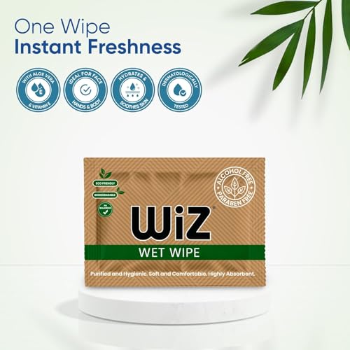 Image of Wiz Single Refreshing Wet Wipes - Individually Wrapped Single Sachet (Pack of 500) | Alcohol & Paraben Free| Hand & Face Cleaning Wipes for Restaurants, Events, Hotels & Bulk Commercial Supply