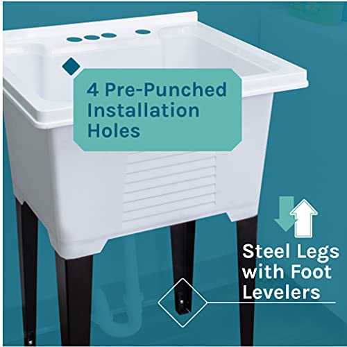 White Utility Sink By Js Jackson Supplies, Tehila Luxe Laundry Tub With Black Metal Legs And P-Trap Kit #TOP7