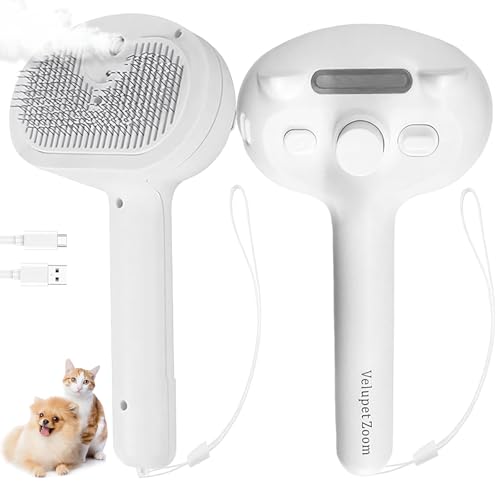 Image of Cat Steam Brush for Shedding, Pet Steam Brush for Dog with Release Button,Anti-Static Pet Spray Hair Removal Comb,Cat Spray Comb for Long & Short Haired Pets,White