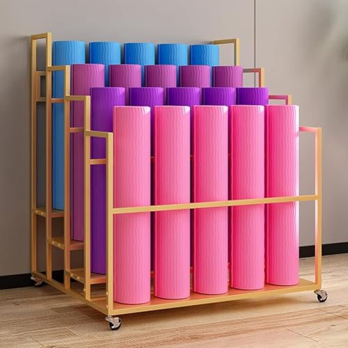 Panier de support en métal pour tapis de yoga avec roulettes
