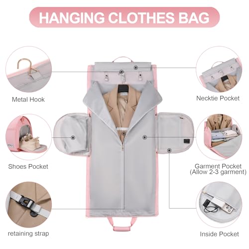Convertible Travel Garment Bag with Backpack Strap, 3 in 1 Carry on Garment Duffle Bag, Garment Bags for Travel with Shoe Compartment USB Charging Port, Hanging Dress Suit Travel Bag for Women4