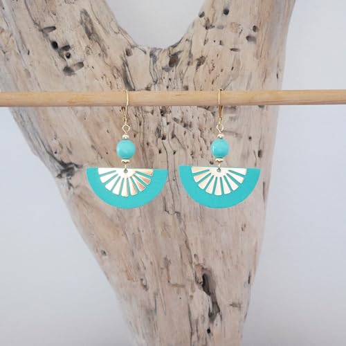 Boucles d'oreilles demi-lune cuir vert turquoise pour illuminer vos tenues d'été