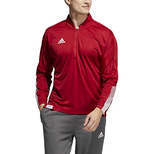 Adidas Mens Sideline 21 Long Sleeve Quarter Zip Knit Casual Coat, Team Power Red-White, Large #TOP28