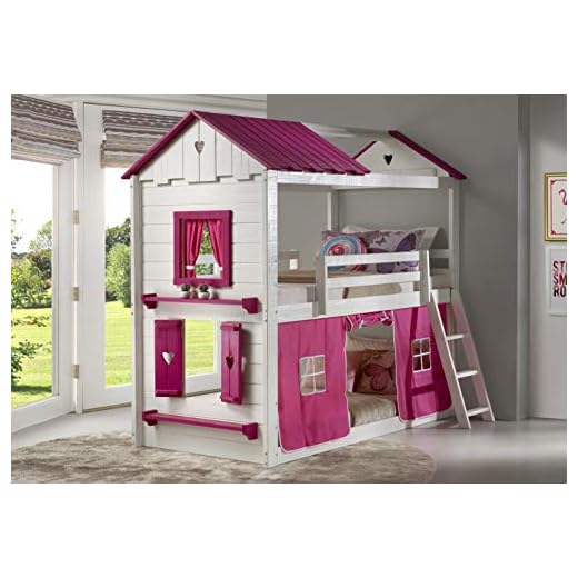 DONCO Twin Sweetheart Bunk Bed W/Pink Tent BUNKBED TWIN/TWIN White