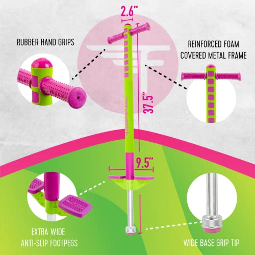 Image of Flybar Limited Edition Foam Maverick Pogo Stick for Kids - Two New Rubber Hand Grips (Lime /Purple)