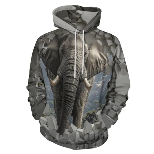 Sweat à capuche hommes éléphants 3D pull imprimé à manches longues