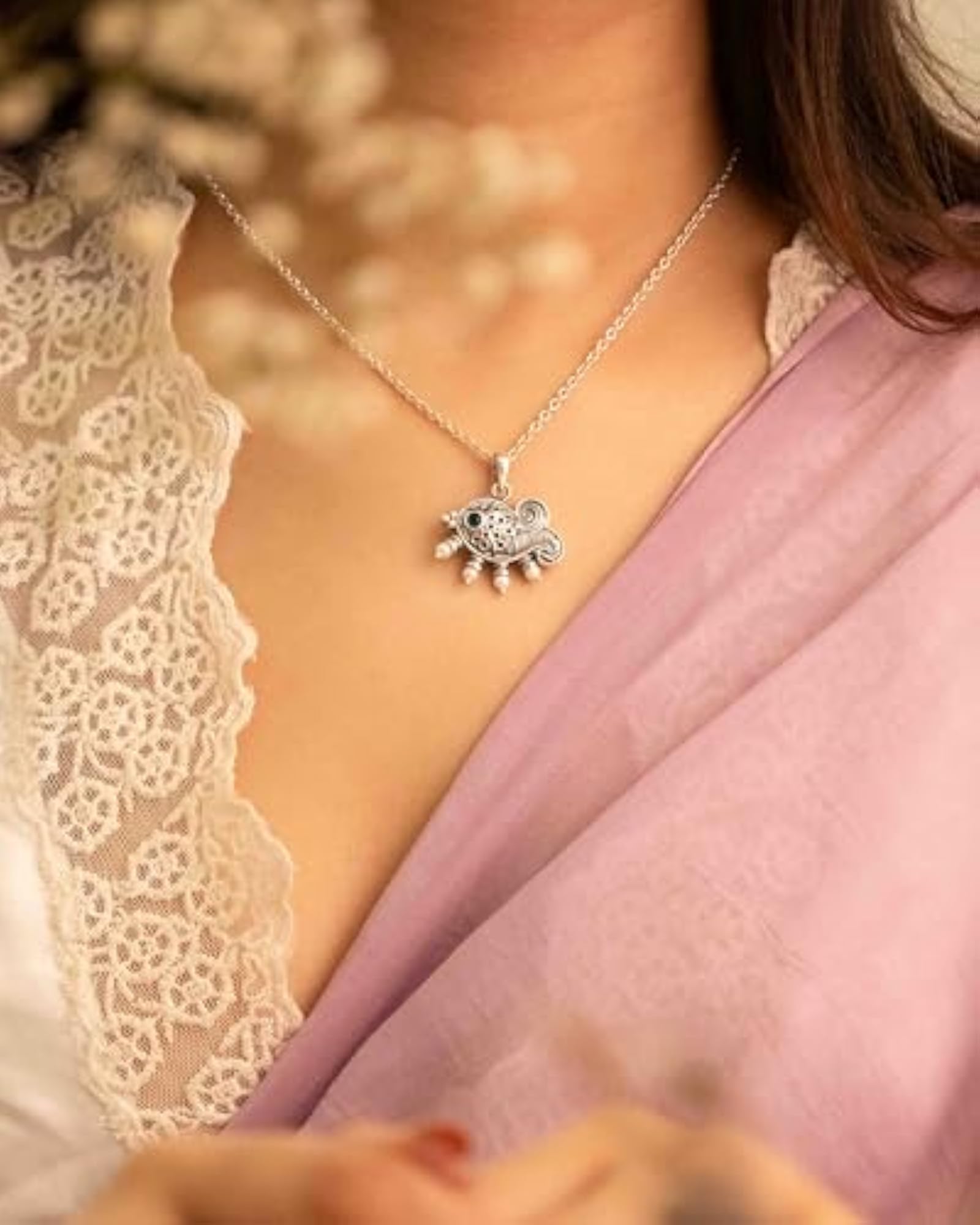 925 Sterling Silver Adya Matsaya Intricate Pendant, Handcrafted