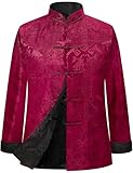 Funny World Hanfu Herren-Tang-Anzug, chinesisches Neujahrshemd, traditionelle Kleidung, beidseitig, langärmeliges Oberteil, Schwarz-Rot, Größe XXL