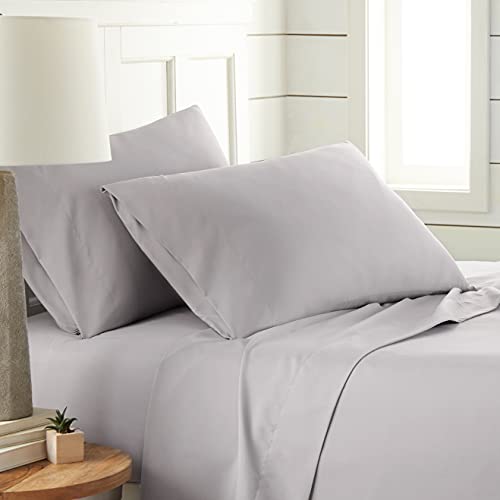Full 14 Inch Soft Bed Sheets Set, Microfiber 4 Piece Deep Pocket Light Grey