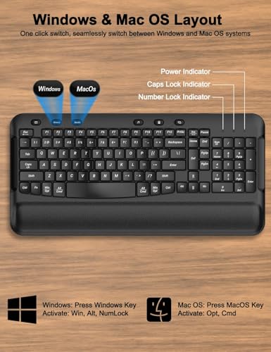 Image of Wireless Keyboard and Mouse Combo, EDJO 2.4G Full-Sized Ergonomic Computer Keyboard with Wrist Rest and 3 Level DPI Adjustable Wireless Mouse for Windows, Mac OS Desktop /Laptop /PC, Carbon Black