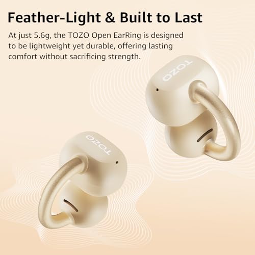Image of TOZO OpenEarRing True Open Ear Earbuds, Lightweight Comfort Open Ear Clip Wireless Earbuds, 40H Play Bluetooth 5.4 Headphones with Smart Digital Display Design Fit Sports Running, Workout Yellow