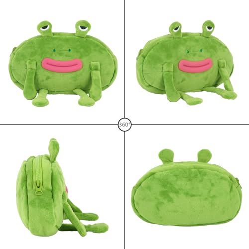 Image of Minache Plush Animal Stationery Pouch Women Cute Dog /Dinosaur Plush Pencil Case Ladies Cosmetic Bag (8234+Frog), bd-06484AD