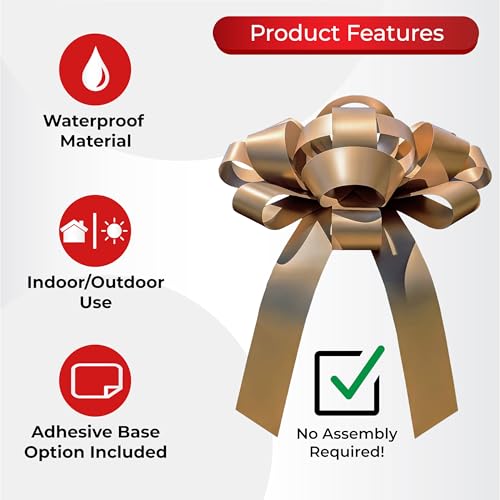 CarBowz Big Gold Car Bow, Non Scratch Magnet, Weather Resistant Vinyl, 30 Inches - Thumbnail 6