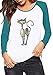 YMING Donne Gatto Stampato Manica Lunga Pullover O-Collo Felpe Casual Raglan Manica Camicie, Turchese, 4XL