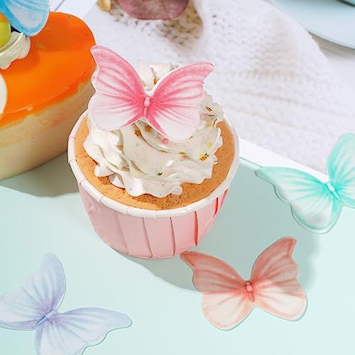 Lystaii 48Pcs Edible Wafer Paper Butterflies Cupcake Topper Cake Decorations for Girls Women\'s Birthday Wedding Party Cakes Wall Party Food Decoration