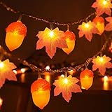 OVV 2 Pack Thanksgiving String Lights Decor Enlarged Maple Leaves 3D Acorns 20 FT 40 LED Fall Garlands Fairy Lights Battery Operated Decorations for Autumn Holiday Farmhouse Home Indoor