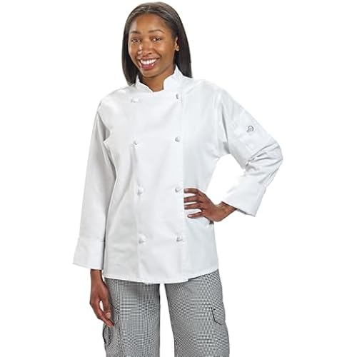 Mercer Culinary M61040WHM Genesis Women's Chef Jacket with Cloth Knot Buttons, Medium, White