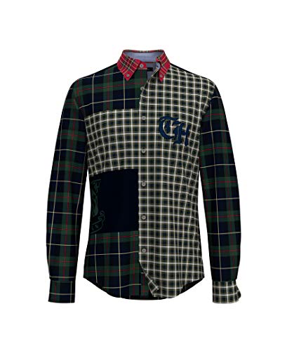 Tommy Hilfiger mens Tommy Hilfiger Men's Long Sleeve Oxford in Custom Fit Button Down Shirt, Azure Blue, Large US