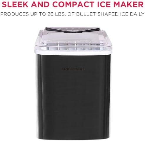 Frigidaire EFIC123-SSBLACK Compact Countertop Ice Maker, 26lbs of Ice per Day, Black Stainless