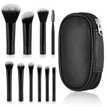 10Pcs Travel Makeup Brush Set - Portable Travel Size Makeup Brush Set, Multi-functional Brushes Kit with Pack Black
