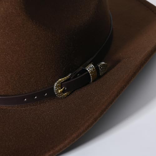 Willheoy Unisex Cowboyhut Schwarz Herren Cowgirl Kostüm Damen mit Band Werternhut Cowboyhut Fasching (Braun 1#)