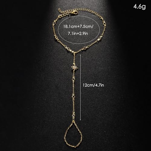 Dainty Star Hand Chain Bracelet Boho Finger Ring Jewelry Gold Bracelets For Women Non Tarnish Bangle (Gold)2