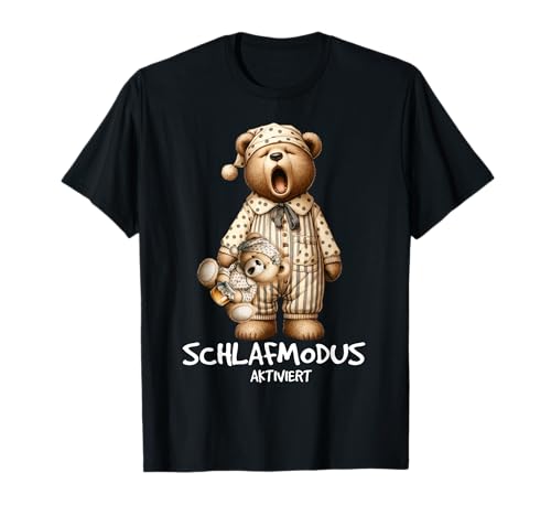 Schlafshirt Schlafmodus Schlafanzug Bär mit Teddybär Schlaf T-Shirt
