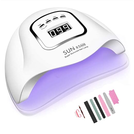 Timpou Lámpara para secador de uñas de 150 W, lámpara UV LED para uñas de gel, con temporizador de 10s/30s/60s/99s, sensor infrarrojo, pantalla LCD