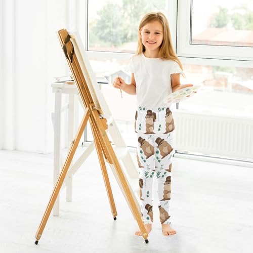 ALAZA Girls' Leggings Children's Yoga Pants Skinny Printed Dance Groundhog Hat Comfortable 4T4