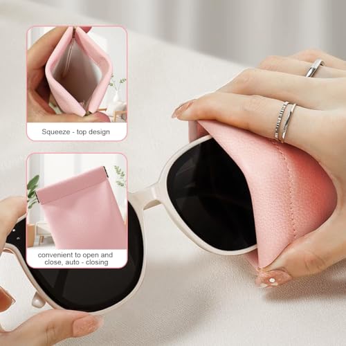Image of soft glasses case leather sunglass cover squeeze top portable sunglasses case pouch glasses cover for women (5pcs)