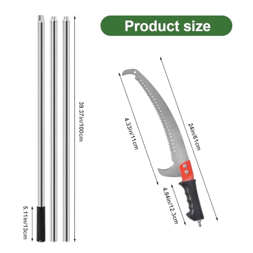 Image of HASTHIP Tree Pruning Pole Saw, 118'' Extendable Manual Tree Trimmer with 3 Stainless Steel Poles and Curved Blade, Handheld Branch Cutter with Hook for High Limb Gardening