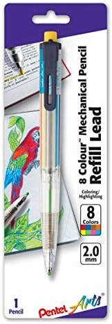 Pentel Arts 8 Colour Automatic Pencil, Assorted Accent Clip Colors, 1 Pack (PH158BP)