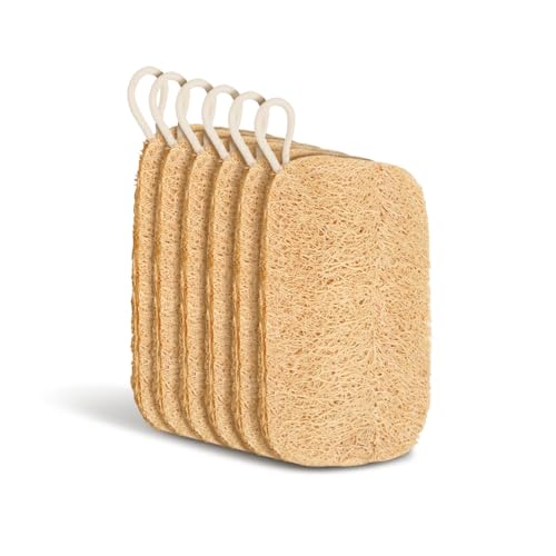 Lot de 6 éponges Luffa loofah 11 x 7,5 cm Matériau naturel de Luffa pour le nettoyage des assiettes, pelage adapté pour la cuisine, la salle de bain, le camping (couleur naturelle)