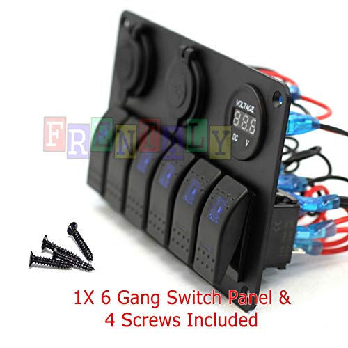 image for Frentaly Car Marine Boat 6-Gang Waterproof Circuit Red LEDs Rocker Swi