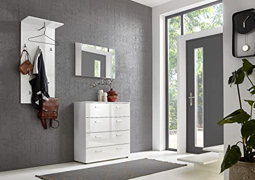 BMG Möbel Garderoben-Set Marbella 3 inkl. Spiegel, Wandpaneel mit hochwertigen Metallhaken, Fronten in Hochglanz Weiß