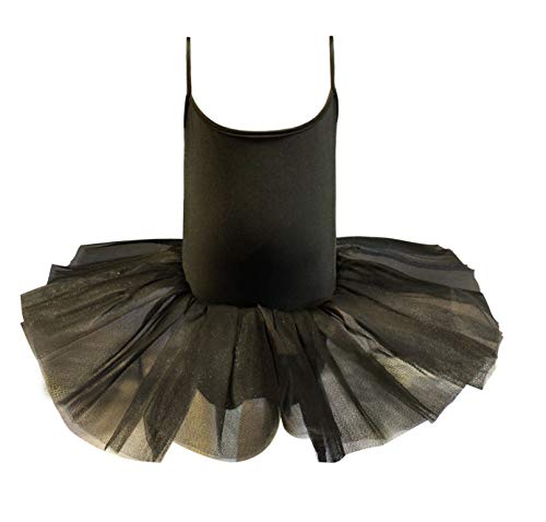 Carnavalife Maillot de Ballet Danza Niña Elástica con Falda Tutu de Tirantes Finos (Negro, 10-12 años)